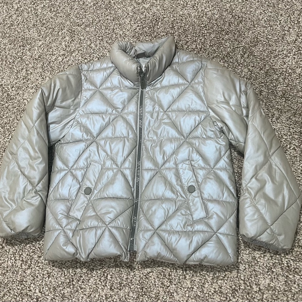 ZARA Girls Lightweight Silver Puffer Jacket Size 7 (122cm) Quilted Coat - Picture 4 of 10